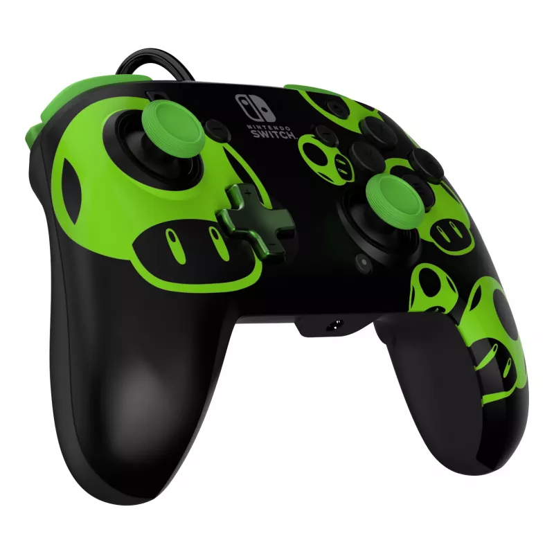 Gamepad PDP REMATCH com fios Controller 1-Up Glow in the Dark para Nintendo Switch, USB, cabo de 3 m, D-pad, botão Home, preto/verde