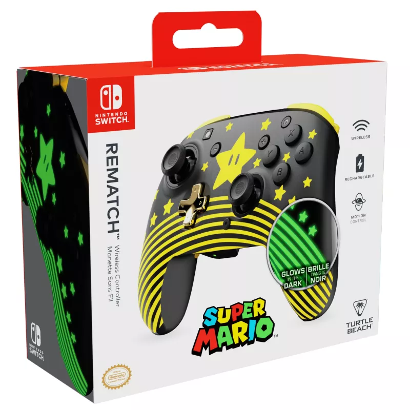 Comando sem fios Turtle Beach Rematch TBC-8101-75 para Nintendo Switch, Super Mario Star, preto/amarelo
