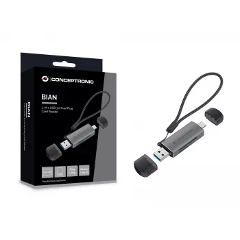 Leitor de cartões Conceptronic BIAN05G 2-em-1 USB 3.0 Dual Plug, SD/MicroSD 3.0, UHS-I