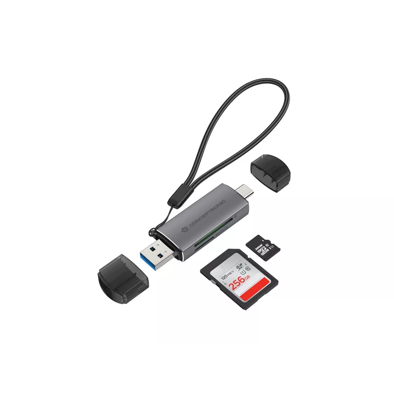 Leitor de cartões Conceptronic BIAN05G 2-em-1 USB 3.0 Dual Plug, SD/MicroSD 3.0, UHS-I