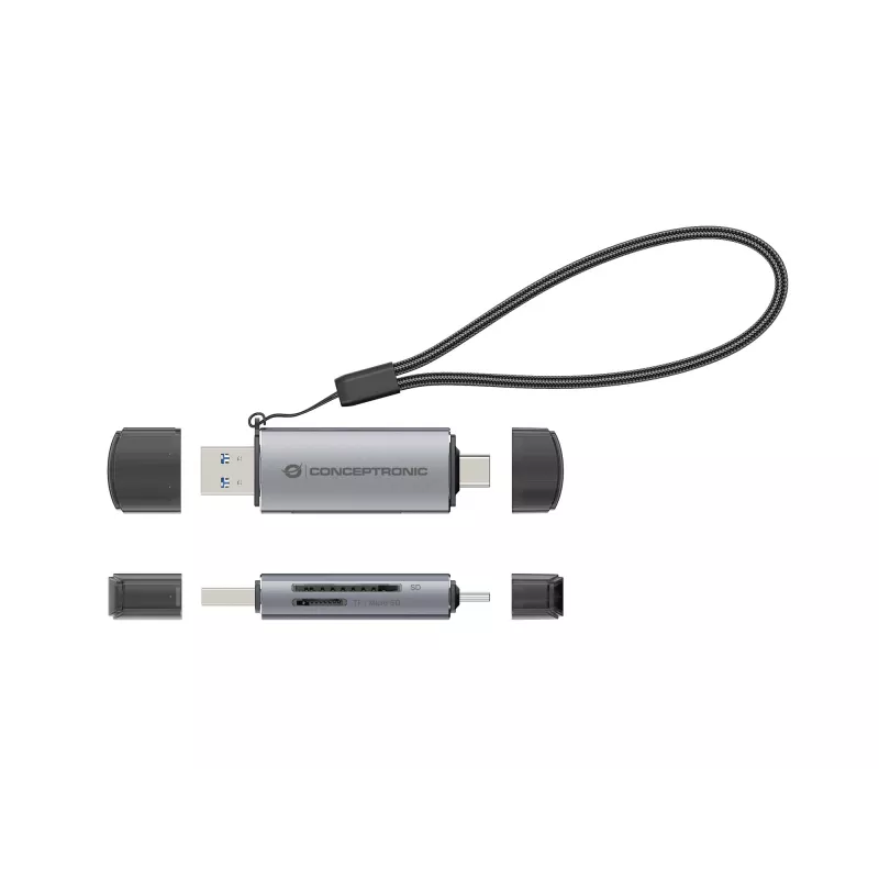 Leitor de cartões Conceptronic BIAN05G 2-em-1 USB 3.0 Dual Plug, SD/MicroSD 3.0, UHS-I