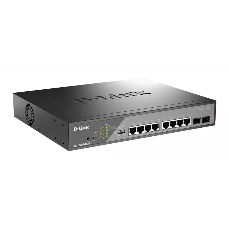 Switch de rede D-Link DSS-200G-10MPP gerido L2 Gigabit Ethernet (10/100/1000) Power over Ethernet (PoE) 1U preto, cinzento