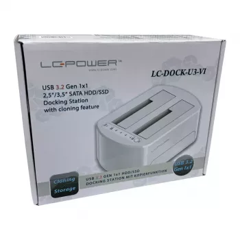 LC Power LC-DOCK-U3-VI - docking station para HDD / SSD - 2.5, 3.5 (6,4 cm, 8,9 cm) - 2 canais - SATA - USB 3,2 (Gen 2x1) - branco, casca de ovo (LC-DOCK-