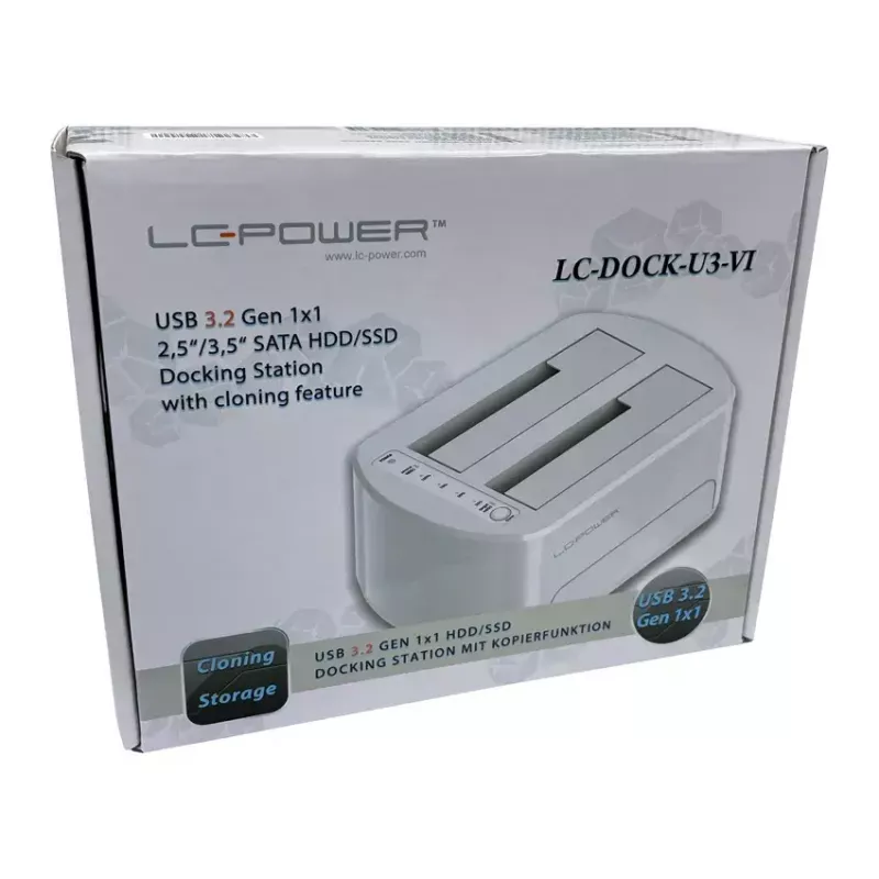 LC Power LC-DOCK-U3-VI - docking station para HDD / SSD - 2.5, 3.5 (6,4 cm, 8,9 cm) - 2 canais - SATA - USB 3,2 (Gen 2x1) - branco, casca de ovo (LC-DOCK-