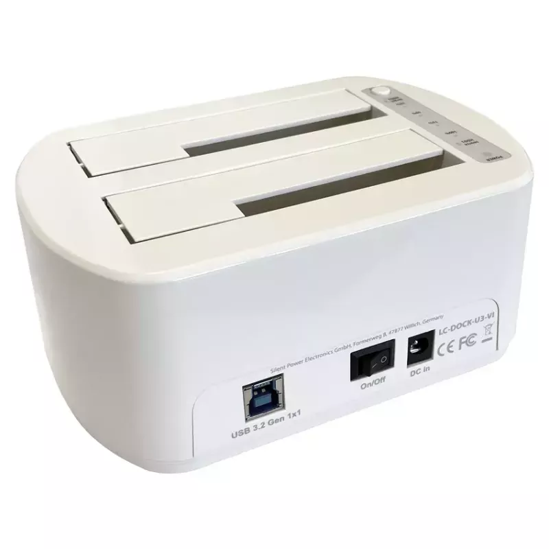LC Power LC-DOCK-U3-VI - docking station para HDD / SSD - 2.5, 3.5 (6,4 cm, 8,9 cm) - 2 canais - SATA - USB 3,2 (Gen 2x1) - branco, casca de ovo (LC-DOCK-