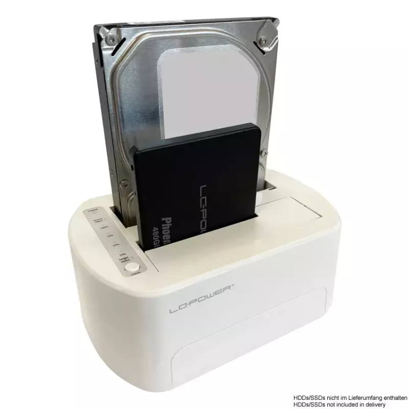 LC Power LC-DOCK-U3-VI - docking station para HDD / SSD - 2.5, 3.5 (6,4 cm, 8,9 cm) - 2 canais - SATA - USB 3,2 (Gen 2x1) - branco, casca de ovo (LC-DOCK-