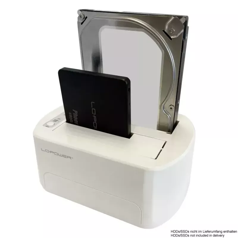 LC Power LC-DOCK-U3-VI - docking station para HDD / SSD - 2.5, 3.5 (6,4 cm, 8,9 cm) - 2 canais - SATA - USB 3,2 (Gen 2x1) - branco, casca de ovo (LC-DOCK-