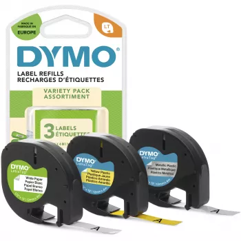 Fita de etiquetagem DYMO LetraTag sortida pack de 3