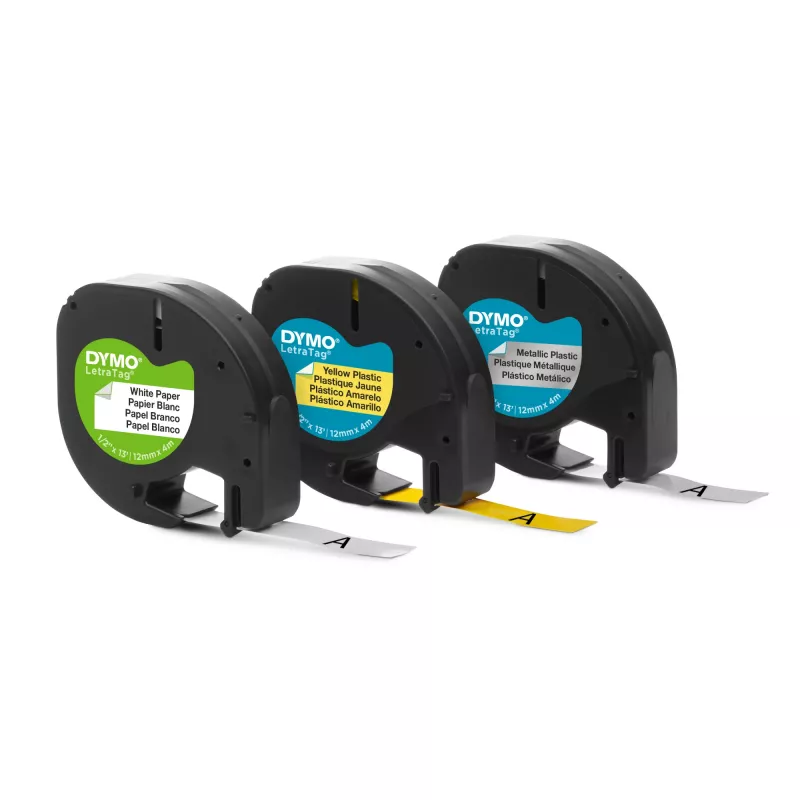 Fita de etiquetagem DYMO LetraTag sortida pack de 3