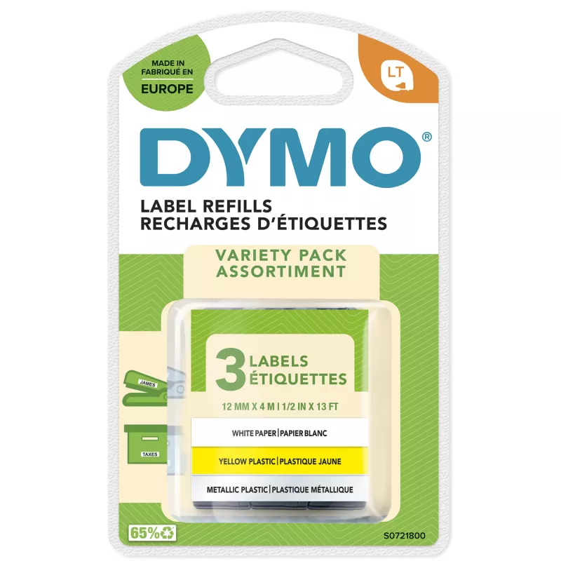 Fita de etiquetagem DYMO LetraTag sortida pack de 3