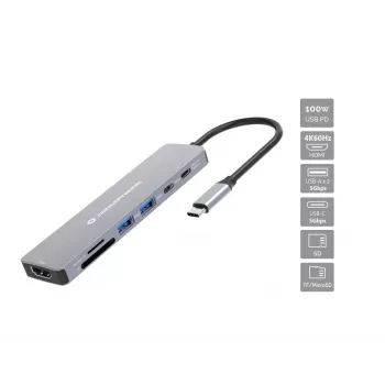 Conceptronic DONN28G docking station USB 3.2 Gen 1 7-em-1, 4K60Hz HDMI, USB-A 5Gbps x 2, USB-C 5Gbps, SD, TF/MicroSD, 100W USB PD