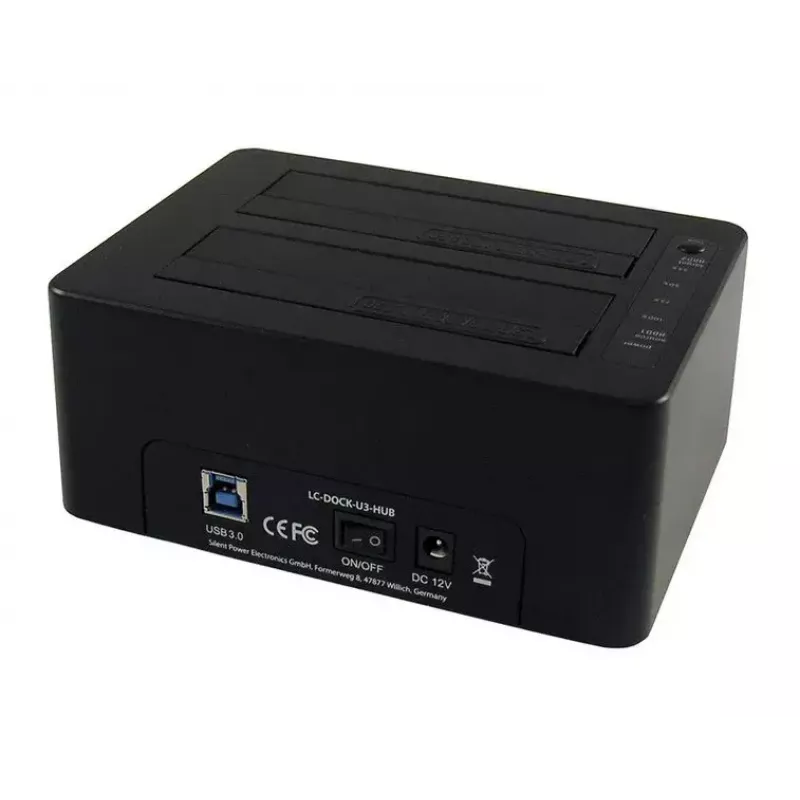 LC Power LC-DOCK-U3-HUB - docking station para HDD com indicador de rede, hub USB de 3 portas, interruptor on/off, função de clonagem baías: 2 - 2.5 / 3.5 partilhadas