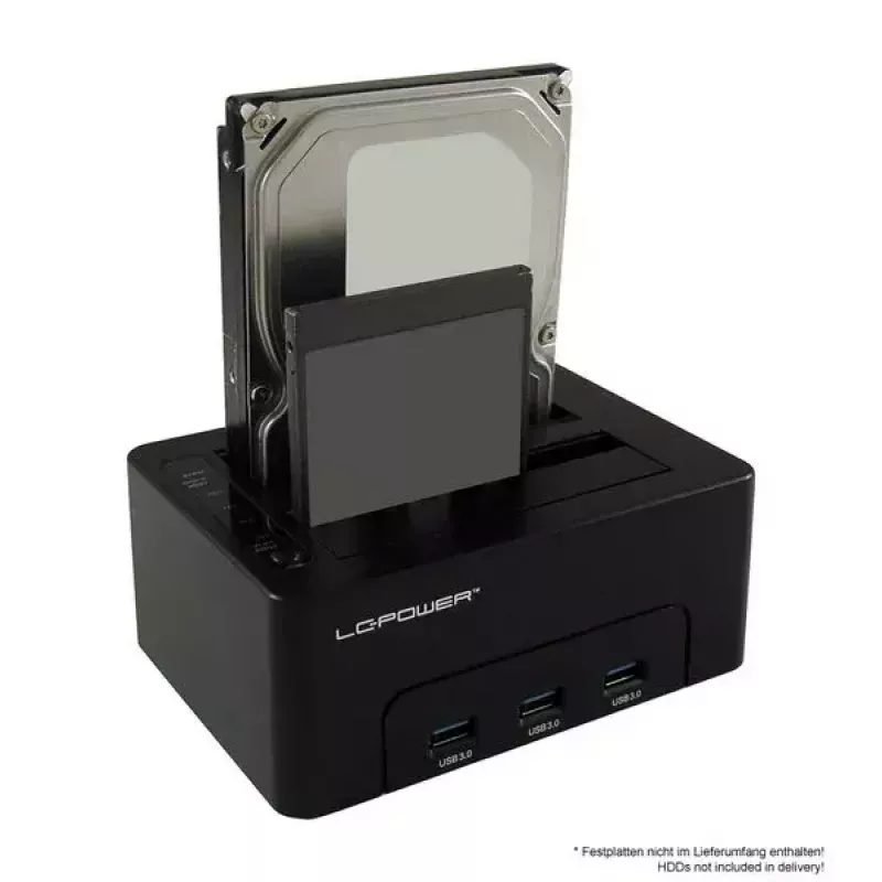 LC Power LC-DOCK-U3-HUB - docking station para HDD com indicador de rede, hub USB de 3 portas, interruptor on/off, função de clonagem baías: 2 - 2.5 / 3.5 partilhadas