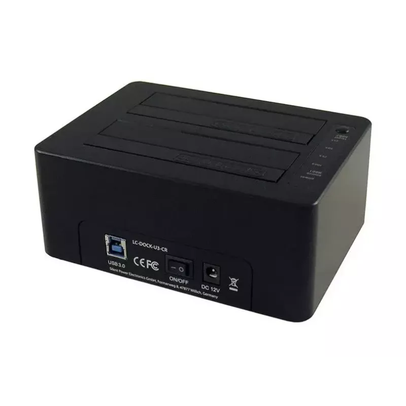 LC Power LC-DOCK-U3-CR - docking station para HDD com indicador de rede, interruptor on/off, função de clonagem baías: 2 - 2.5 / 3.5 partilhadas (6,4 cm/8,9 cm