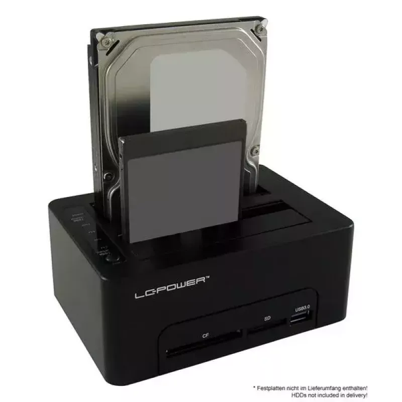 LC Power LC-DOCK-U3-CR - docking station para HDD com indicador de rede, interruptor on/off, função de clonagem baías: 2 - 2.5 / 3.5 partilhadas (6,4 cm/8,9 cm