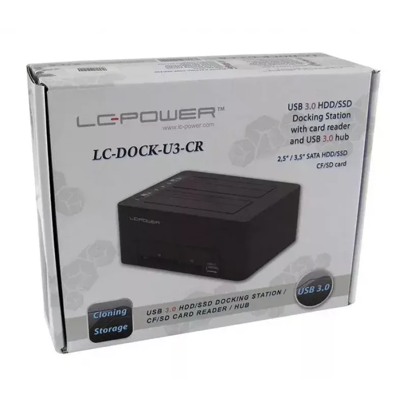 LC Power LC-DOCK-U3-CR - docking station para HDD com indicador de rede, interruptor on/off, função de clonagem baías: 2 - 2.5 / 3.5 partilhadas (6,4 cm/8,9 cm
