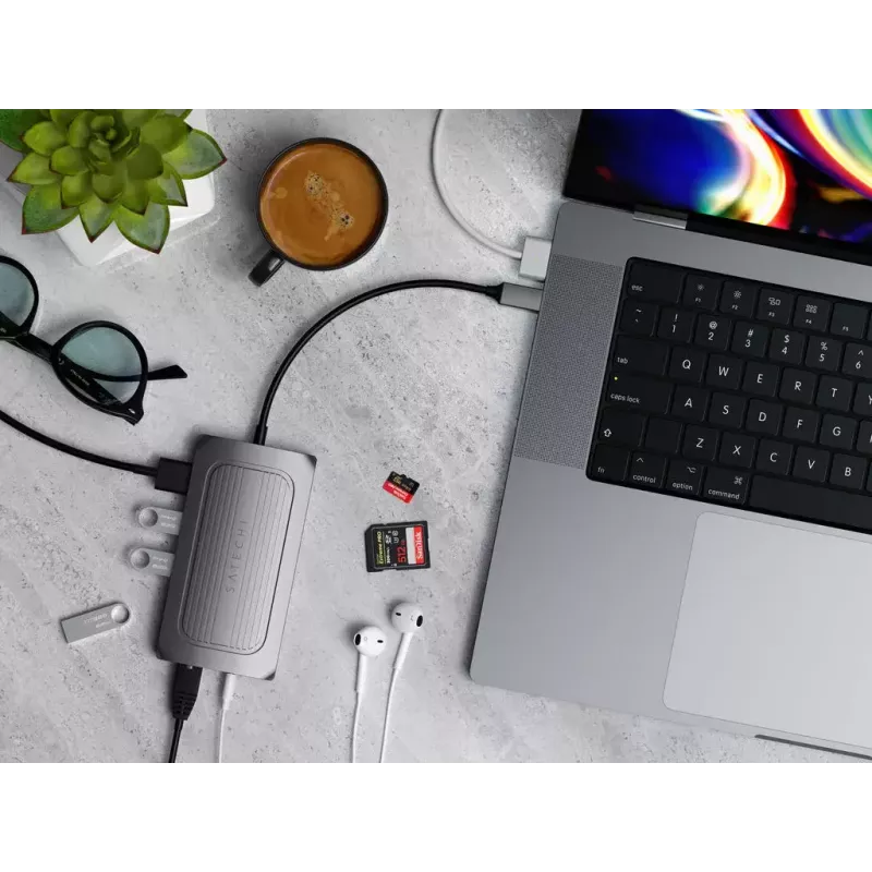 Dock para portátil Satechi ST-U4MA3M USB Type-C cinzento 100W Power Delivery