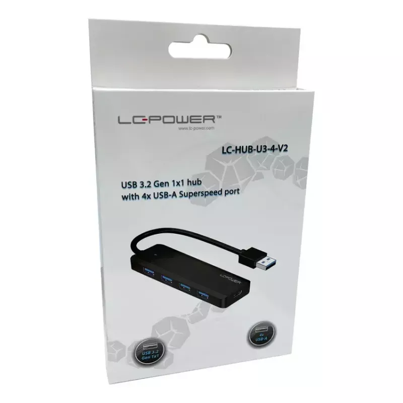 Hub USB LC-Power LC-HUB-U3-4-V2 USB 3.2 Gen 1 Type-A Type-C 5 Mbit/s preto