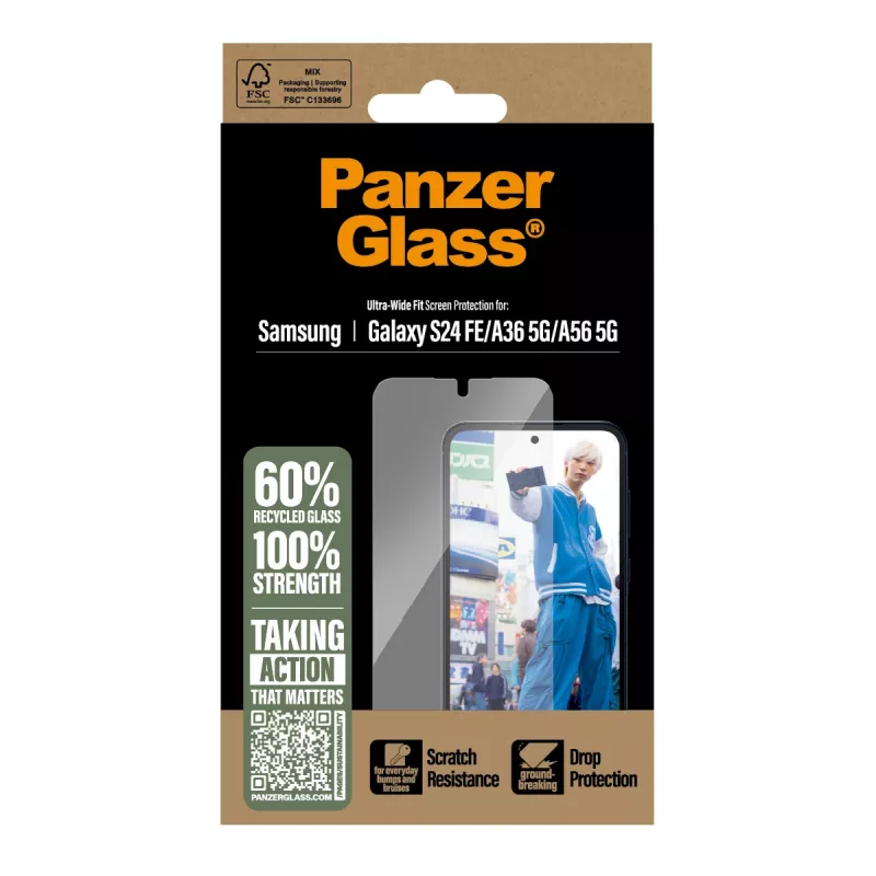 Vidro temperado PanzerGlass para Samsung Galaxy S24 FE / A36 / A56 — proteção total, resistente a riscos e choques