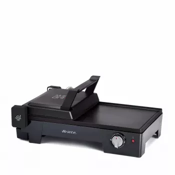 Grelhador Ariete 1916 Multi Grill 3 em 1 - grelhador elétrico, churrasqueira, placa lisa e canelada - abertura a 180° - termostato ajustável - 2400 Watt - preto