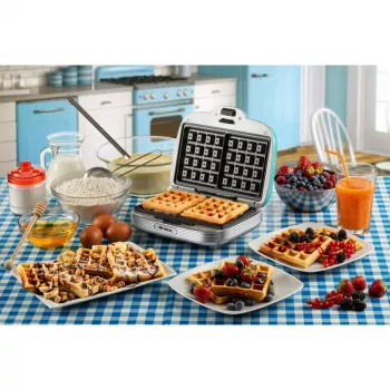 Máquina de waffles Ariete, 700 W, placas antiaderentes, azul, azul-claro, 700 W, 700 W, 700 W, 210 mm, 250 mm