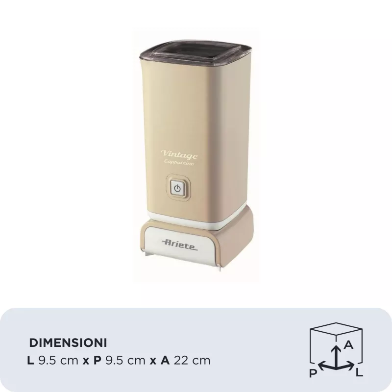 Ariete 2878 Vintage espumador de leite para cappuccino, chá, chocolate quente e frio, bebidas instantâneas, 500 Watt, cor bege pastel