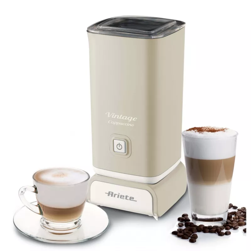 Ariete 2878 Vintage espumador de leite para cappuccino, chá, chocolate quente e frio, bebidas instantâneas, 500 Watt, cor bege pastel