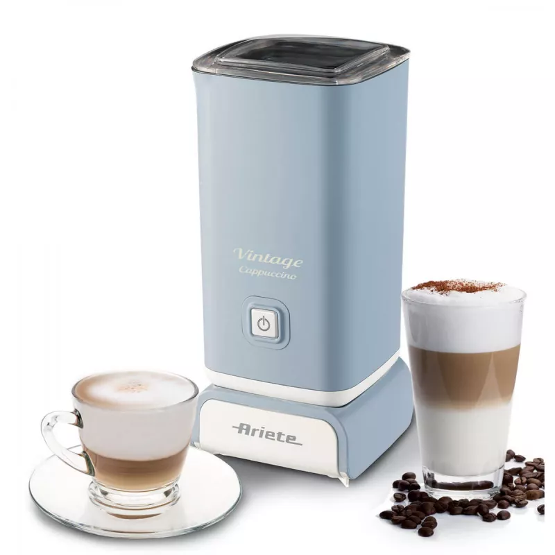 Ariete 2878 Vintage espumador de leite para cappuccino, chá, chocolate quente e frio, bebidas instantâneas, 500 Watt, azul-claro pastel