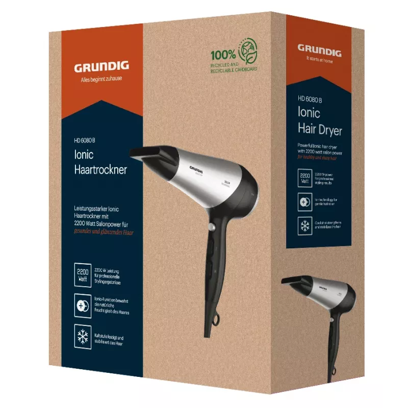 Secador de cabelo Grundig HD 6080 B 2200 W preto, prateado