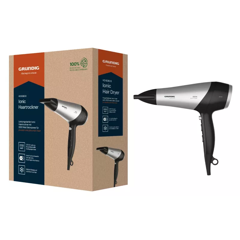 Secador de cabelo Grundig HD 6080 B 2200 W preto, prateado