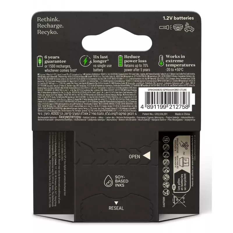 GP Batteries ReCyko Pro GPRCP80AAA174C4 pilha recarregável AAA (Micro), NiMH 800 mAh 1,2 V, 4 un.