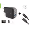 Carregador Conceptronic 3 portas 67W GaN USB PD com cabo de carregamento USB-C, USB-C x 2, USB-A x 1, QC 3.0, PPS