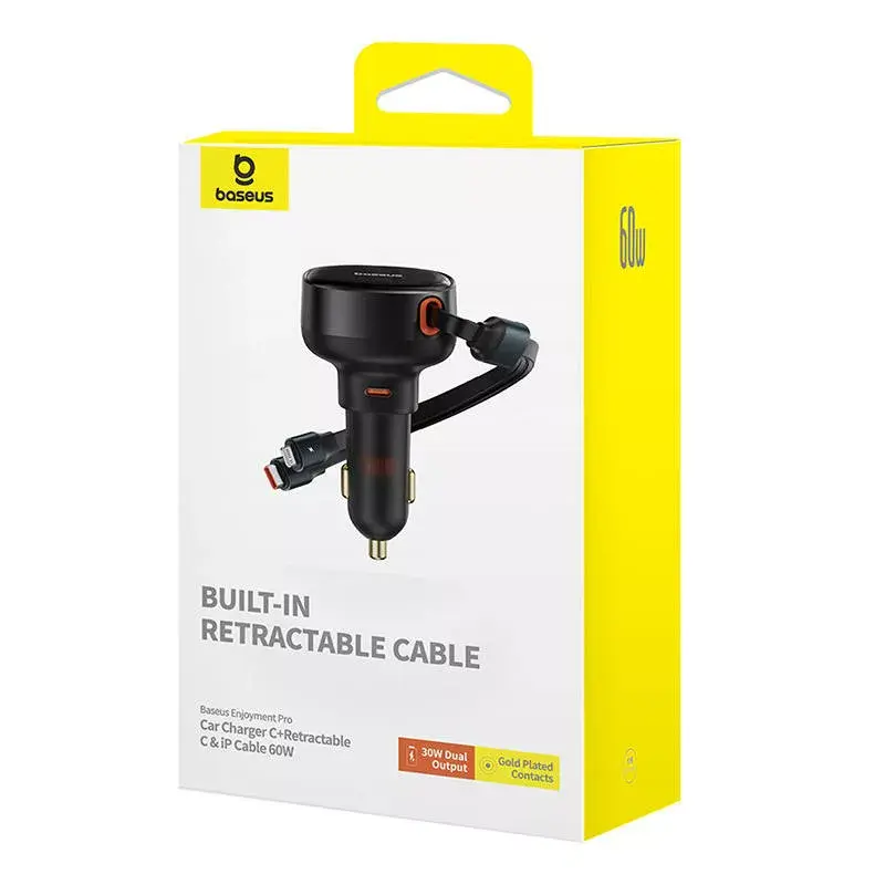 Carregador de automóvel Baseus Enjoyment Pro 60W cabo USB