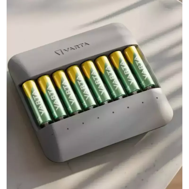 Carregador de pilhas Varta Eco Charger Multi — USB, NiMH AA/AAA, carrega até 8 pilhas (2100 mAh, 1 h), cinzento