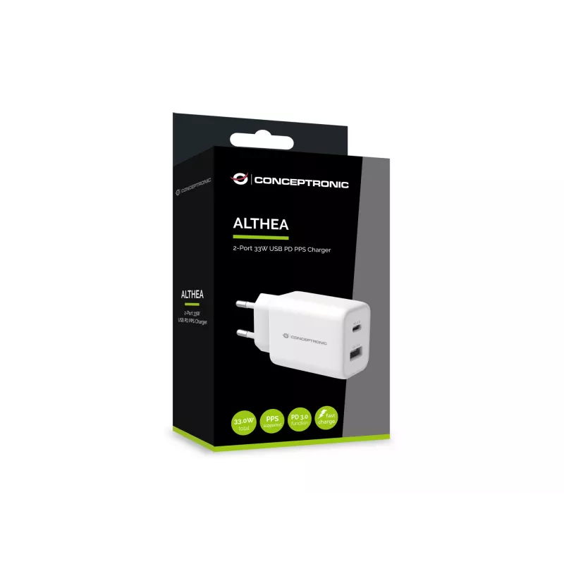 Carregador Conceptronic ALTHEA 2 portas 33W USB PD PPS, QC 3.0