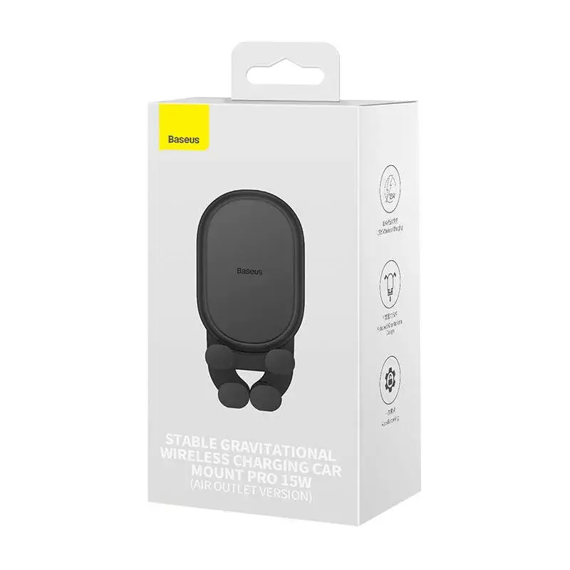 Suporte de carregamento sem fios para automóvel Baseus Pro 15W SUWX030001 preto – suporte para telemóvel de automóvel com carregamento sem fios 15W