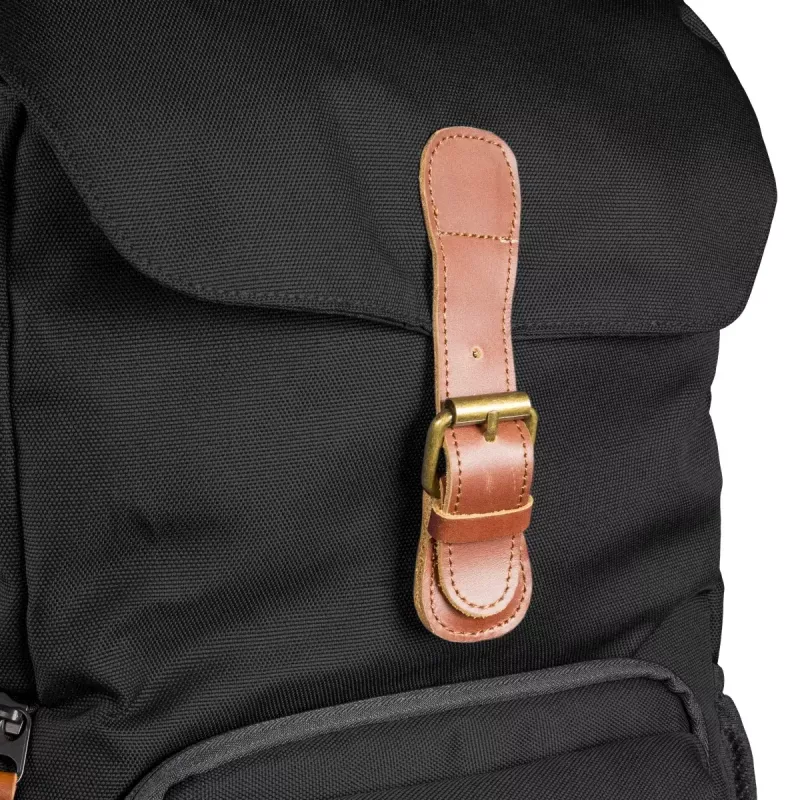 Mochila Mantona Luis junior preta e castanha em pele, metal, poliéster e sintético