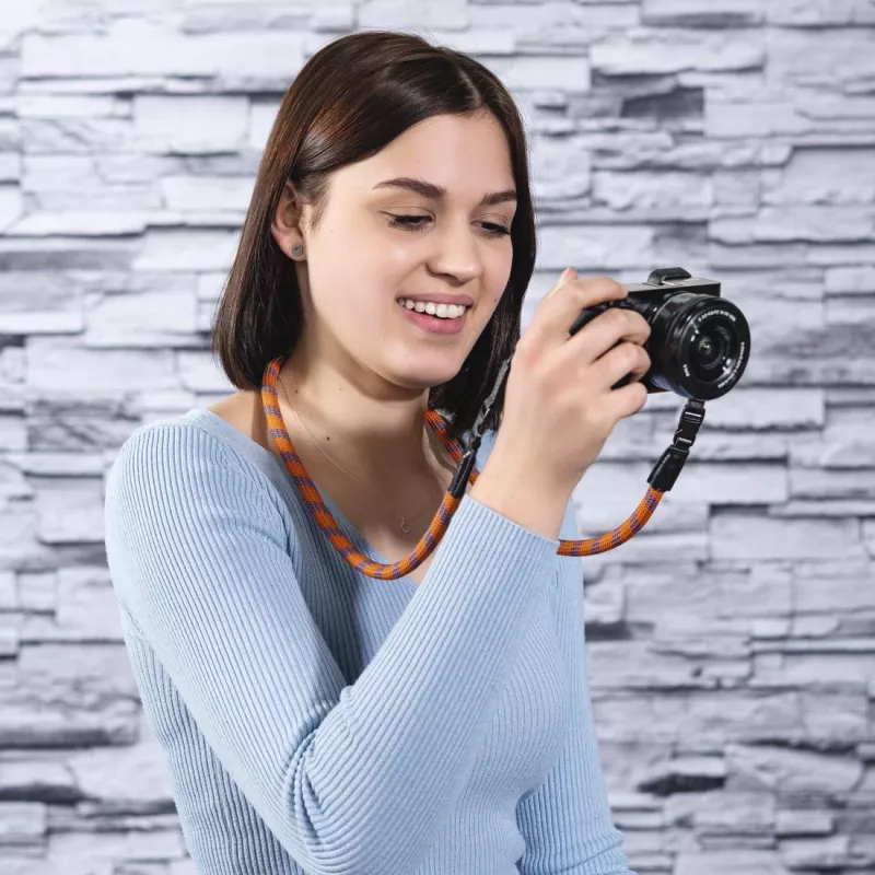 Correia Hama Braid 120 para câmara digital em nylon azul e laranja