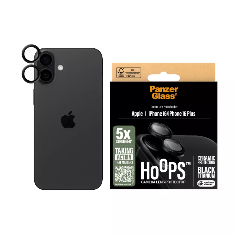 Proteção de lente de câmara em cerâmica PanzerGlass ® Hoops® iPhone 16 | 16 Plus