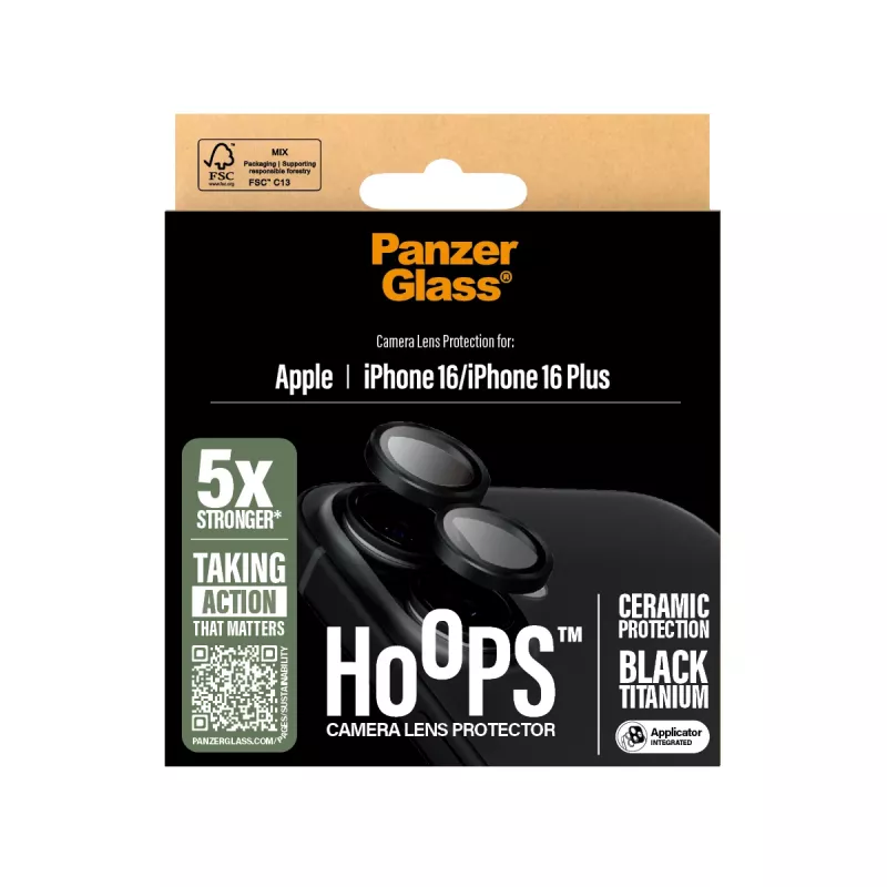Proteção de lente de câmara em cerâmica PanzerGlass ® Hoops® iPhone 16 | 16 Plus