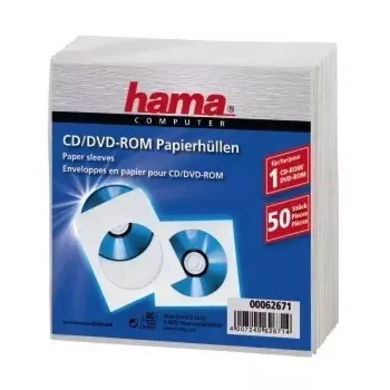Bolsas de papel para CD-ROM Hama 50, branco 50 discos