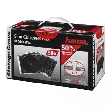 Caixa fina Jewel Case para CD Hama 51269 pack de 50 unid. 1 disco transparente