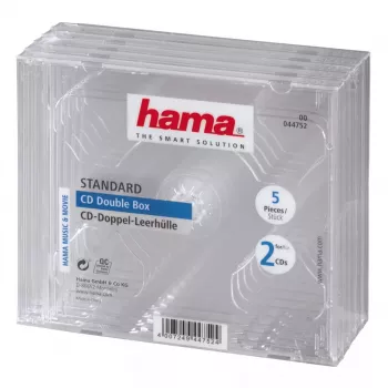 Caixa dupla Jewel Case para CD Hama 44752 embalagem de 5 para 2 discos transparente