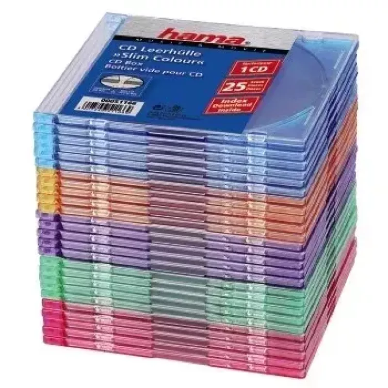 Caixa fina para CD Hama pack de 25, colorida 1 disco multicolorido