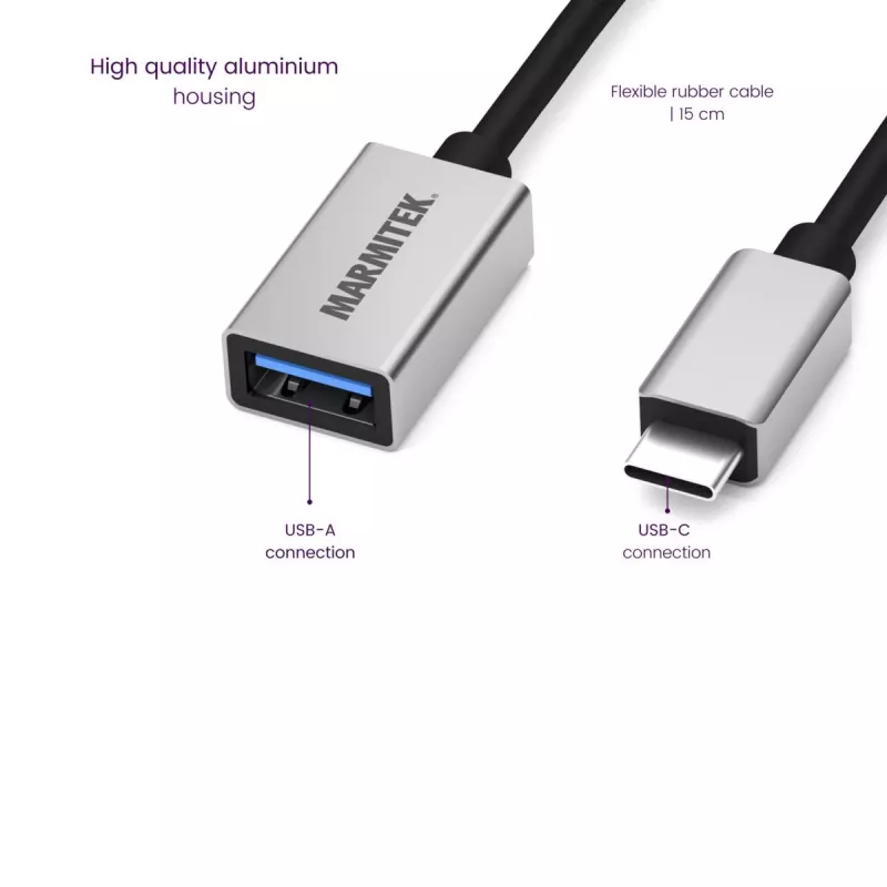 Cabo USB Marmitek 08375 0,15 m USB 3.2 Gen 1 USB-C USB-A preto prateado