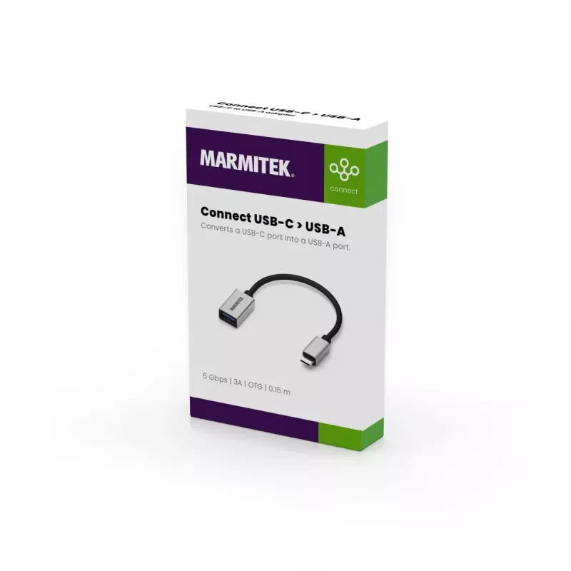 Cabo USB Marmitek 08375 0,15 m USB 3.2 Gen 1 USB-C USB-A preto prateado