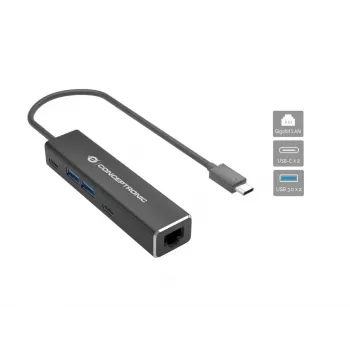 Adaptador Conceptronic ABBY13B Gigabit Ethernet USB 3.2 Gen 1 com hub USB, GbE, USB-A x 2, USB-C x 2