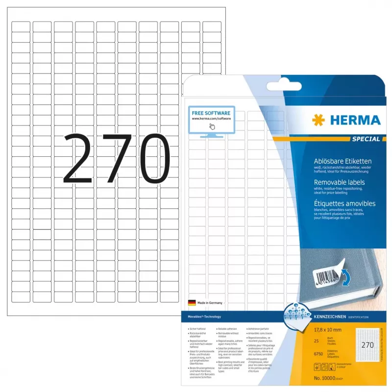 Etiqueta autoadesiva para impressora HERMA removíveis A4 17,8x10 mm