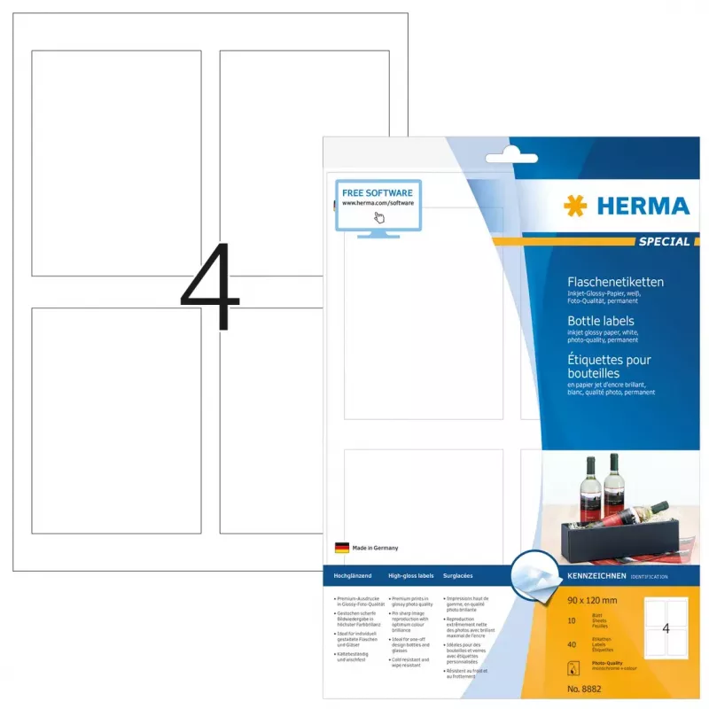 Etiquetas de impressora autoadesivas HERMA etiquetas para garrafas A4 inkjet 90x120 mm
