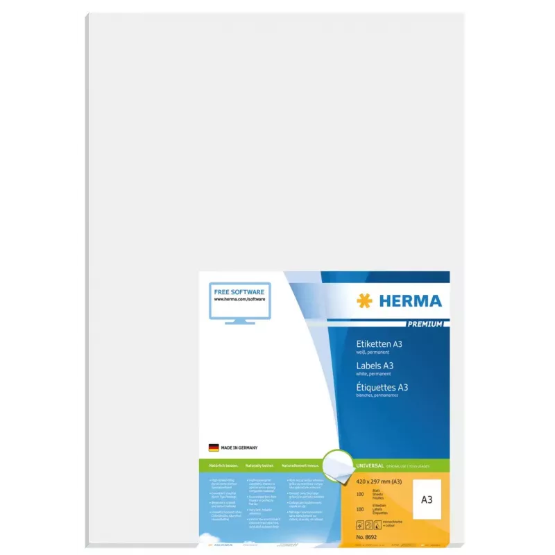 Etiquetas A3 Premium HERMA 8692 297x420 mm branco papel mate